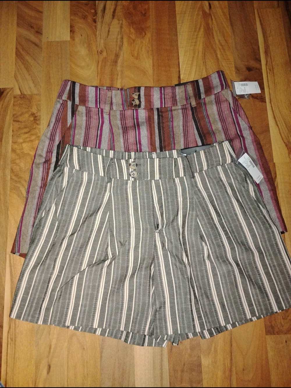 Maurices Striped High-Waist Shorts Duo - Gray/White & Mauve/Brown